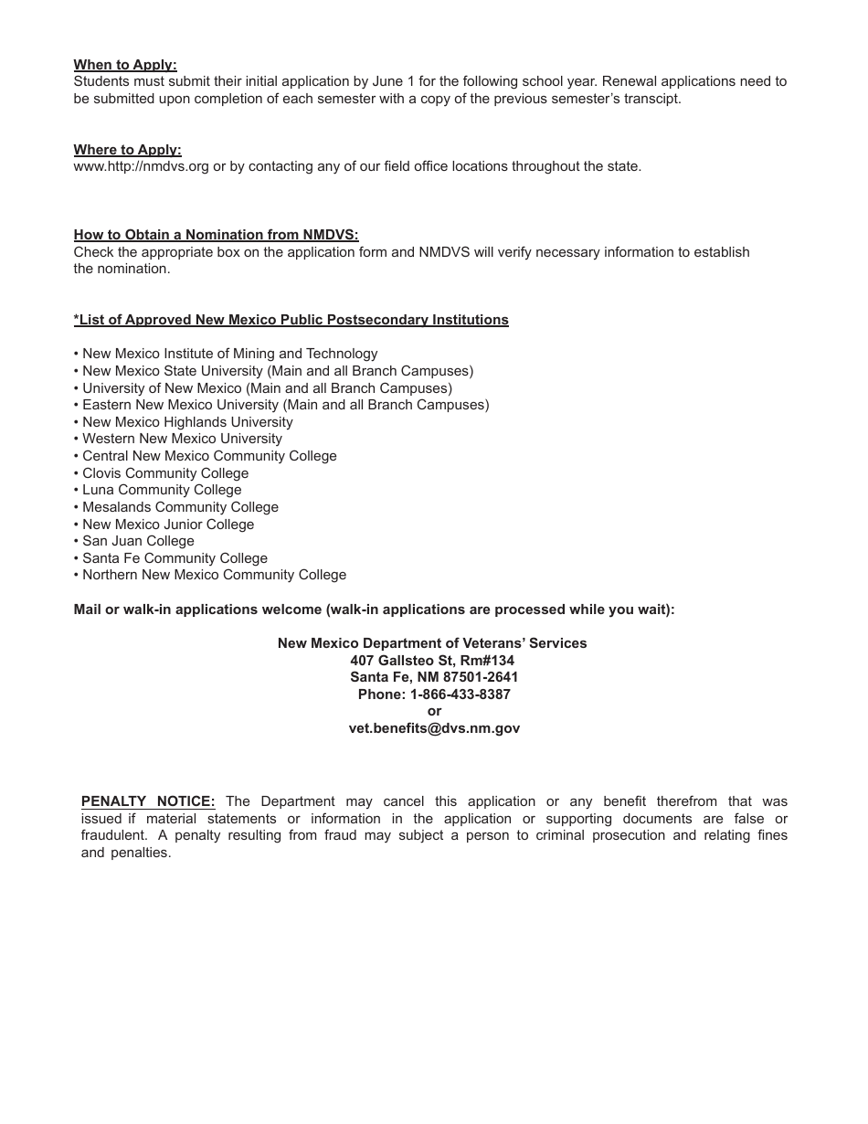DVS Form 6 Application for Scholarship for Children of Deceased Military Personnel, Veterans, National Guard and State Police - New Mexico, Page 3