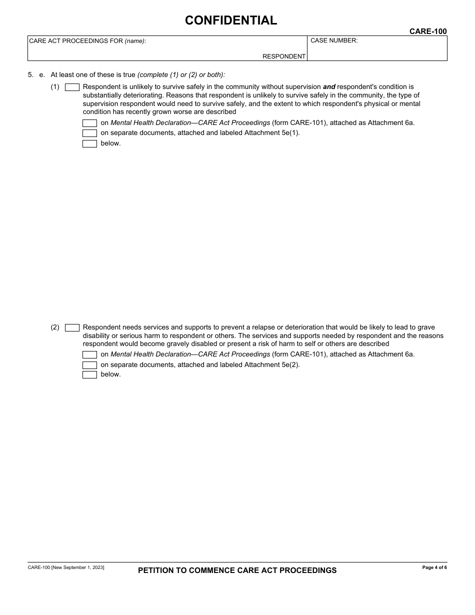 Form CARE-100 Petition to Commence Care Act Proceedings - California, Page 4