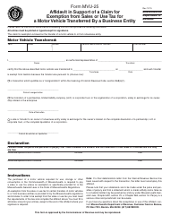 Document preview: Form MVU-25 Affidavit in Support of a Claim for Exemption From Sales or Use Tax for a Motor Vehicle Transferred by a Business Entity - Massachusetts