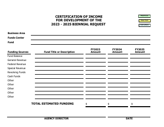 Document preview: Certification of Income for Development of the Biennial Request - Arkansas, 2025