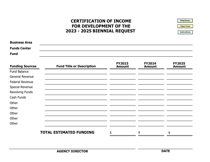 Certification of Income for Development of the Biennial Request - Arkansas, 2025