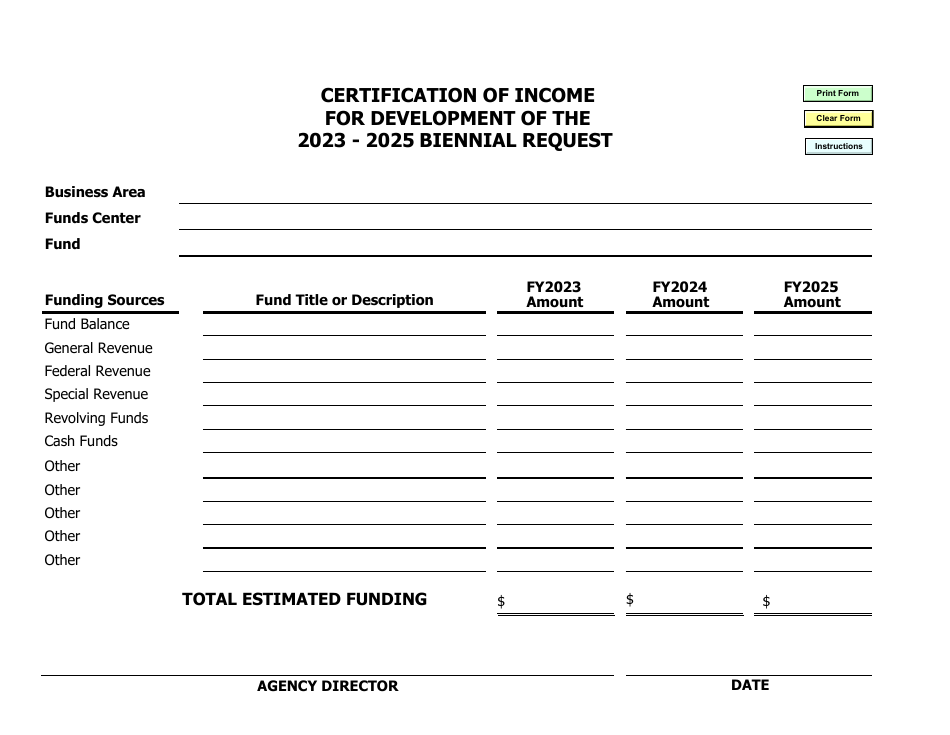 Certification of Income for Development of the Biennial Request - Arkansas, Page 1