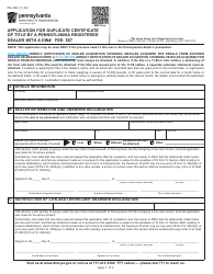 Document preview: Form MV-38D Application for Duplicate Certificate of Title by a Pennsylvania Registered Dealer - Pennsylvania