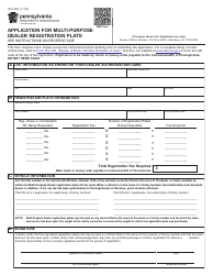 Document preview: Form MV-326 Application for Multi-Purpose Dealer Registration Plate - Pennsylvania