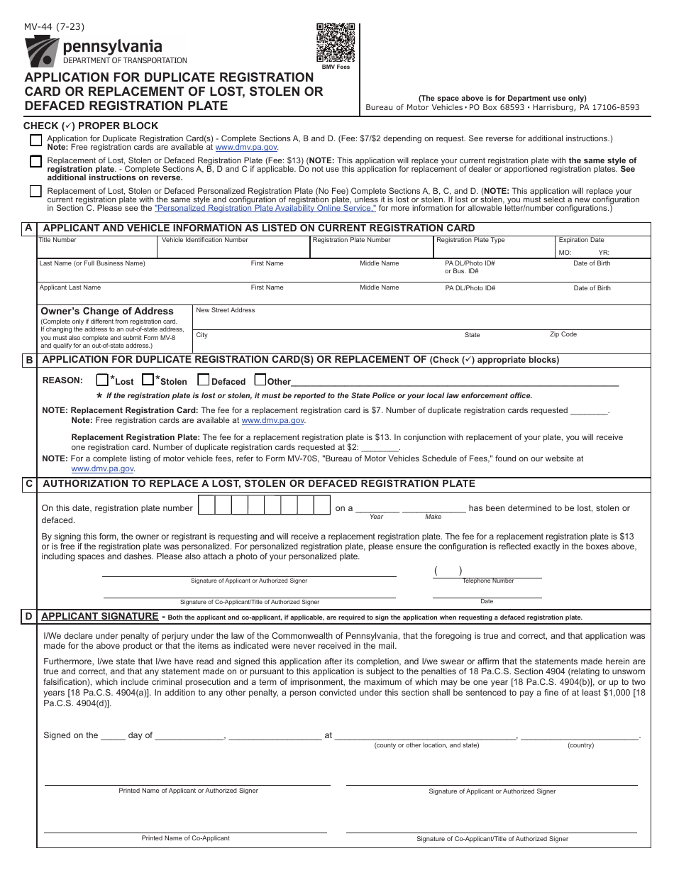 Form MV-44 Download Fillable PDF or Fill Online Application for ...