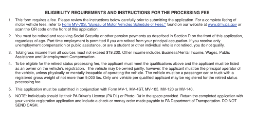 Form MV-371 Application for a Retired Person&#039;s Processing Fee on a Vehicle Registration - Pennsylvania, Page 2