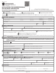 Document preview: Form MV-6 Application for Nonrepairable or Salvage Certificate - Pennsylvania
