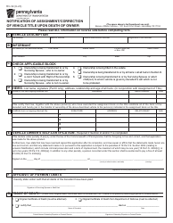 Form MV-39 Notification of Assignment/Correction of Vehicle Title Upon Death of Owner - Pennsylvania