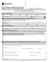 Form MV-3 Motor Vehicle Verification of Fair Market Value by the Issuing Agent - Pennsylvania
