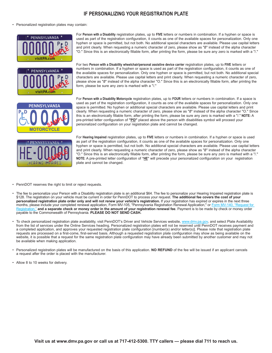 Form MV-145 Application for Person With a Disability or Hearing Impaired Registration Plate or a Person With a Disability Motorcycle Plate - Pennsylvania, Page 3