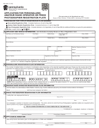 Document preview: Form MV-904 Application for Personalized, Amateur Radio Operator or Press Photographer Registration Plate - Pennsylvania