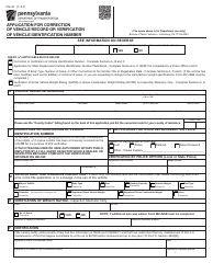 Form MV-41 Application for Correction of Vehicle Record or Verification of Vehicle Identification Number - Pennsylvania