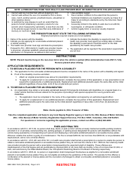 Form BMV4826 Application for Removable Windshield Placards - Ohio, Page 2
