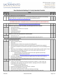 Document preview: Form CDD-0312 New Residential Building (1-2 Units) Submittal Checklist - City of Sacramento, California