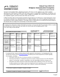 Religious Immunization Exemption - Child Care and Schools - Vermont (English/Spanish), Page 2