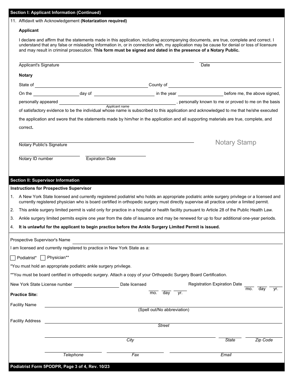 Podiatrist Form 5PODPR Application for Ankle Surgery Limited Permit - New York, Page 3
