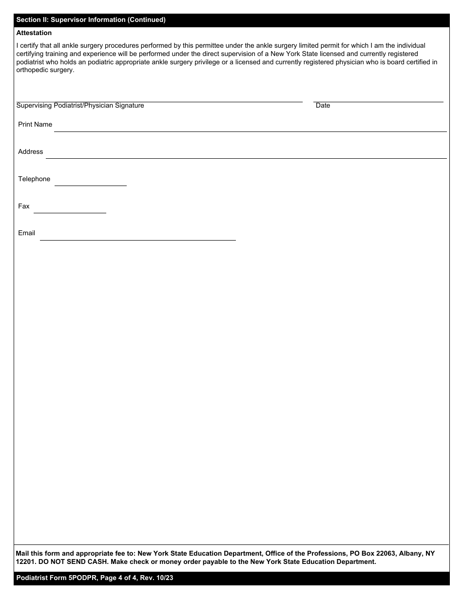 Podiatrist Form 5PODPR Application for Ankle Surgery Limited Permit - New York, Page 4
