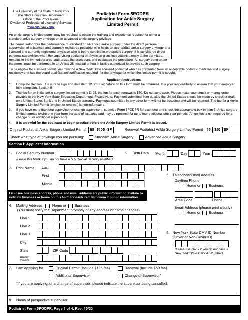 Podiatrist Form 5PODPR  Printable Pdf