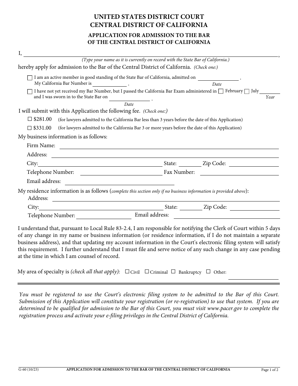 Form G-60 Download Fillable PDF or Fill Online Application for ...