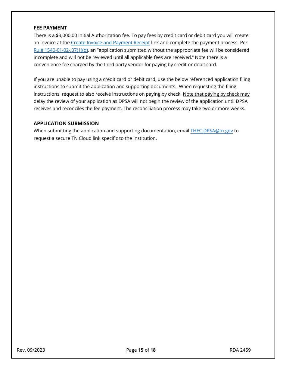 Application for Initial Authorization of a Postsecondary Educational Institution - Tennessee, Page 15