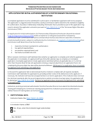 Application for Initial Authorization of a Postsecondary Educational Institution - Tennessee
