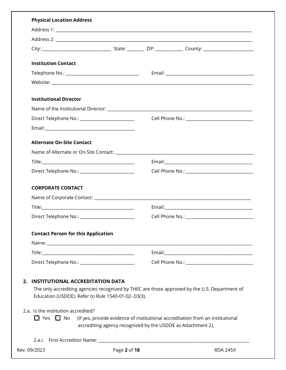 Application for Initial Authorization of a Postsecondary Educational Institution - Tennessee, Page 2