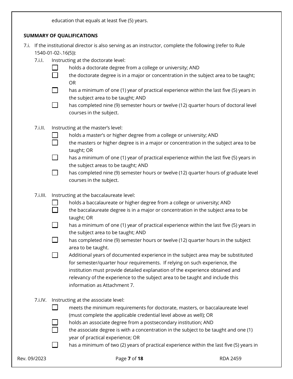 Application for Initial Authorization of a Postsecondary Educational Institution - Tennessee, Page 7