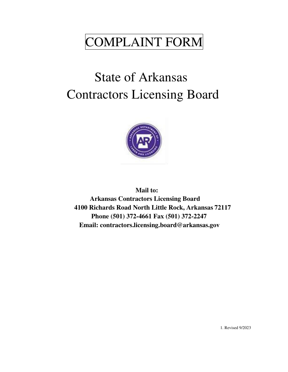 Complaint Form - Arkansas, Page 1