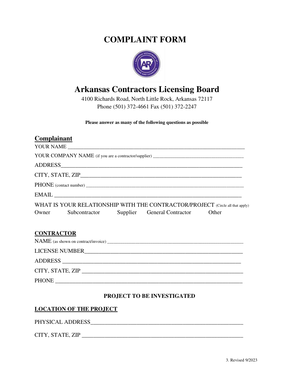 Complaint Form - Arkansas, Page 3