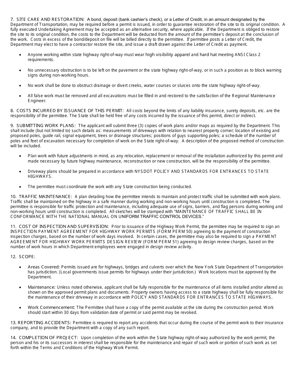 Form PERM33 Highway Work Permit Application for Non-utility Work - New York, Page 3
