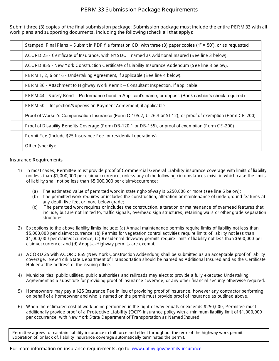 Form PERM33 Highway Work Permit Application for Non-utility Work - New York, Page 4