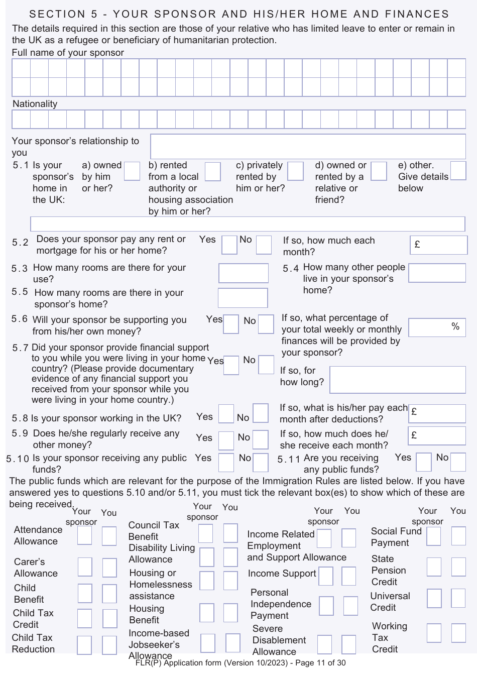 Form FLR(P) Application for an Extension of Stay in the UK as a Child Under the Age of 18 of a Relative With Limited Leave to Enter or Remain in the UK as a Refugee or Beneficiary of Humanitarian Protection and for a Biometric Immigration Document - United Kingdom, Page 11