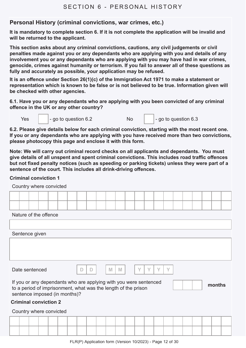 Form FLR(P) Application for an Extension of Stay in the UK as a Child Under the Age of 18 of a Relative With Limited Leave to Enter or Remain in the UK as a Refugee or Beneficiary of Humanitarian Protection and for a Biometric Immigration Document - United Kingdom, Page 12