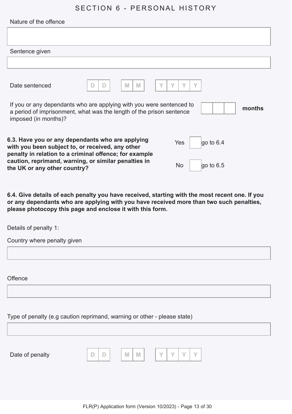 Form FLR(P) Application for an Extension of Stay in the UK as a Child Under the Age of 18 of a Relative With Limited Leave to Enter or Remain in the UK as a Refugee or Beneficiary of Humanitarian Protection and for a Biometric Immigration Document - United Kingdom, Page 13