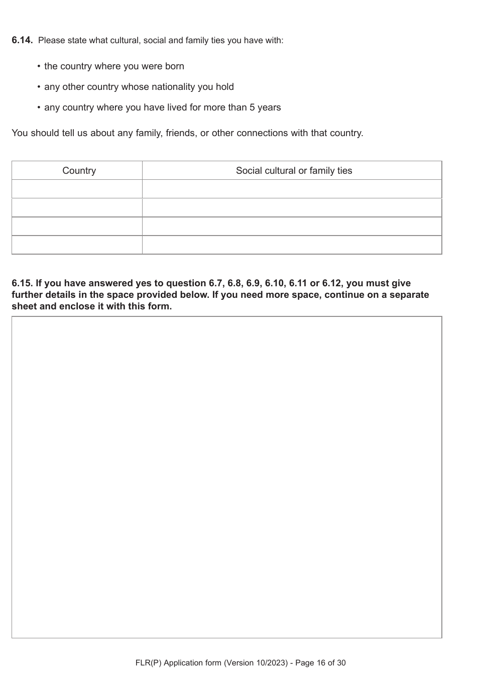 Form FLR(P) Application for an Extension of Stay in the UK as a Child Under the Age of 18 of a Relative With Limited Leave to Enter or Remain in the UK as a Refugee or Beneficiary of Humanitarian Protection and for a Biometric Immigration Document - United Kingdom, Page 16