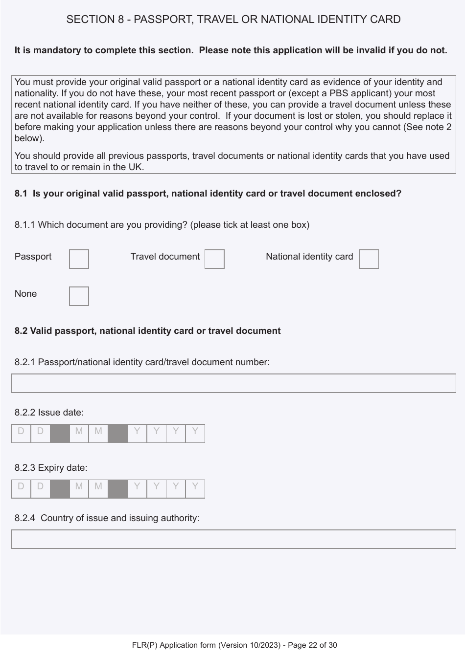 Form FLR(P) Application for an Extension of Stay in the UK as a Child Under the Age of 18 of a Relative With Limited Leave to Enter or Remain in the UK as a Refugee or Beneficiary of Humanitarian Protection and for a Biometric Immigration Document - United Kingdom, Page 22