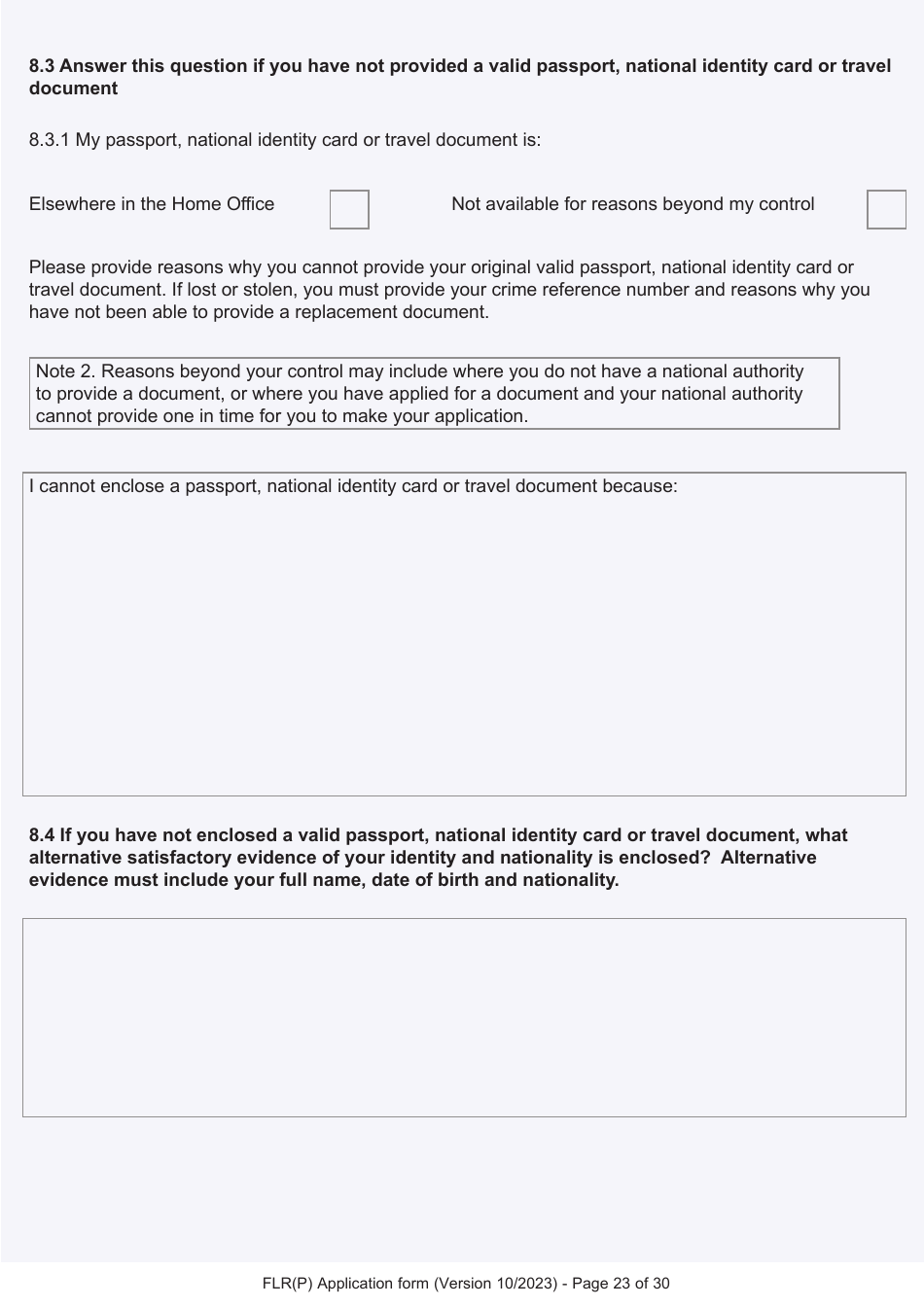 Form FLR(P) Application for an Extension of Stay in the UK as a Child Under the Age of 18 of a Relative With Limited Leave to Enter or Remain in the UK as a Refugee or Beneficiary of Humanitarian Protection and for a Biometric Immigration Document - United Kingdom, Page 23