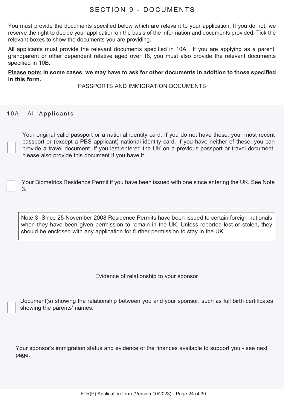 Form FLR(P) Application for an Extension of Stay in the UK as a Child Under the Age of 18 of a Relative With Limited Leave to Enter or Remain in the UK as a Refugee or Beneficiary of Humanitarian Protection and for a Biometric Immigration Document - United Kingdom, Page 24
