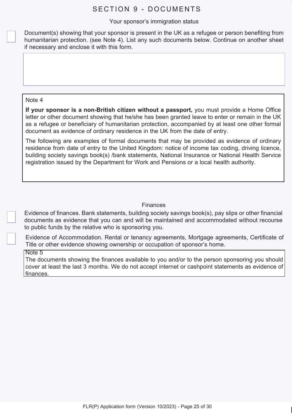 Form FLR(P) Application for an Extension of Stay in the UK as a Child Under the Age of 18 of a Relative With Limited Leave to Enter or Remain in the UK as a Refugee or Beneficiary of Humanitarian Protection and for a Biometric Immigration Document - United Kingdom, Page 25