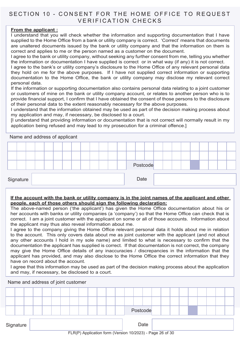 Form FLR(P) Application for an Extension of Stay in the UK as a Child Under the Age of 18 of a Relative With Limited Leave to Enter or Remain in the UK as a Refugee or Beneficiary of Humanitarian Protection and for a Biometric Immigration Document - United Kingdom, Page 26