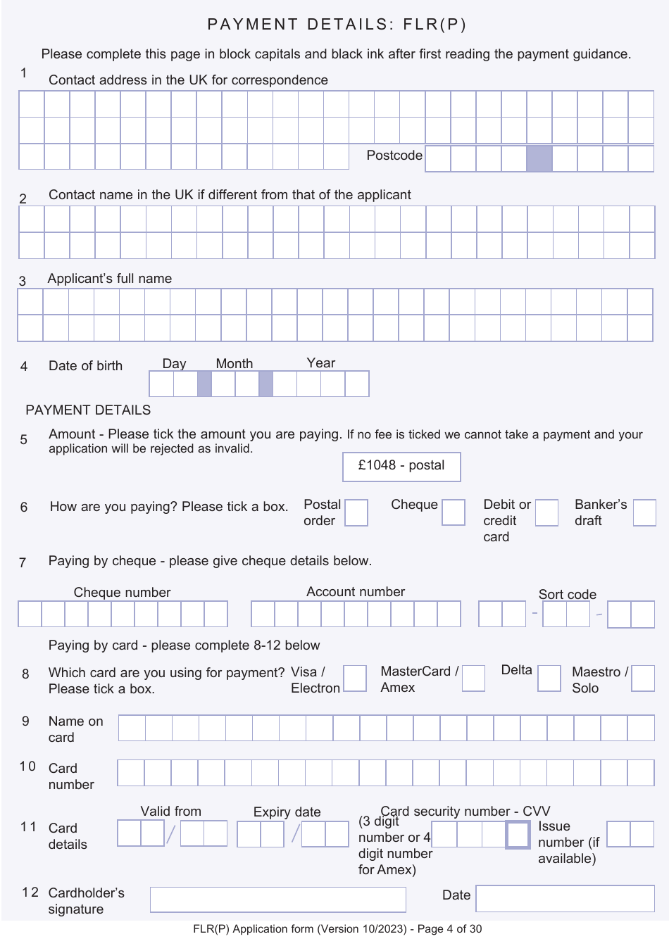 Form FLR(P) Application for an Extension of Stay in the UK as a Child Under the Age of 18 of a Relative With Limited Leave to Enter or Remain in the UK as a Refugee or Beneficiary of Humanitarian Protection and for a Biometric Immigration Document - United Kingdom, Page 4