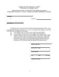 Motion for Leave to Proceed in Forma Pauperis Pursuant to 28 U.s.c. 1915 - Social Security Disability Appeal - Connecticut
