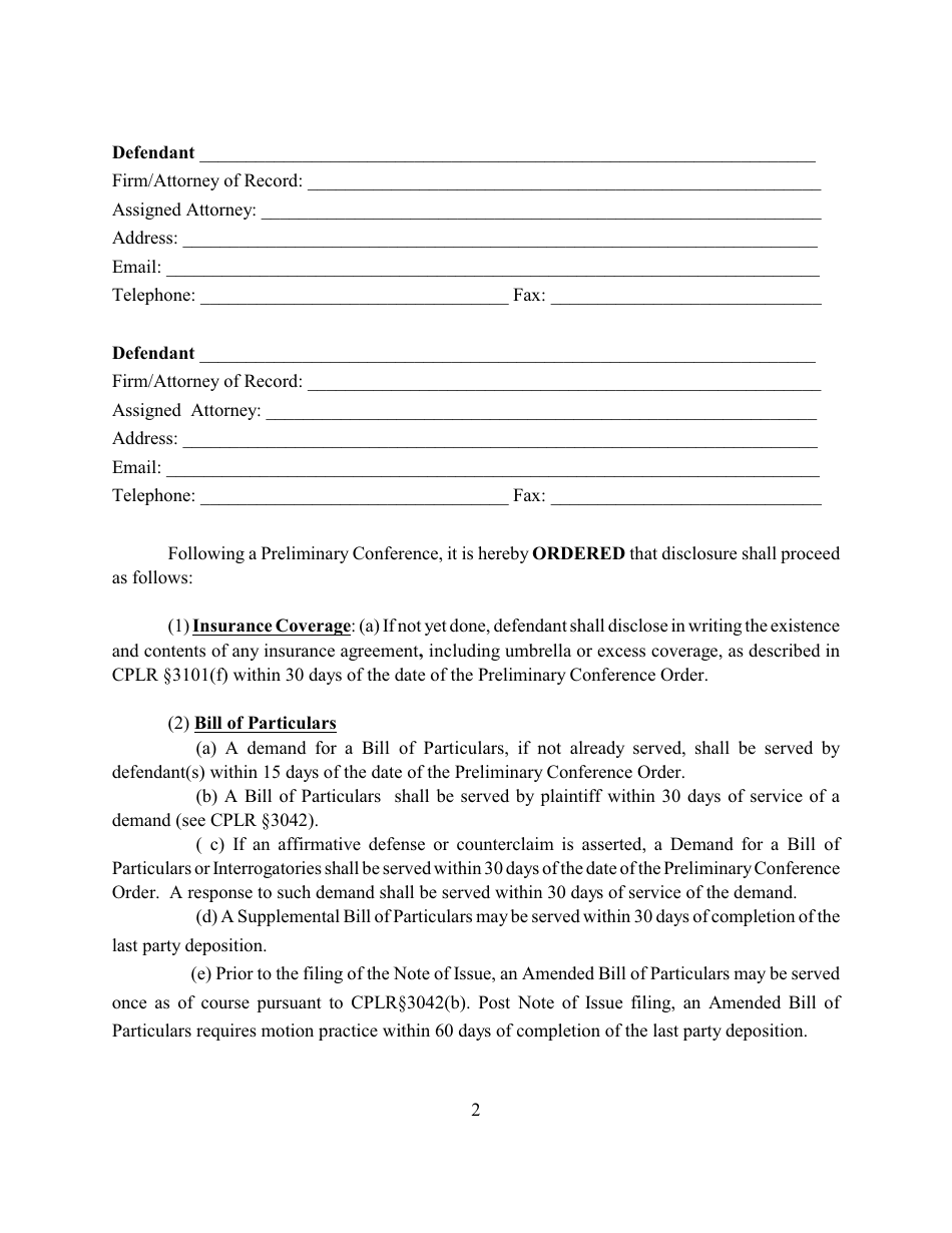 Preliminary Conference Order - Queens County, New York, Page 2