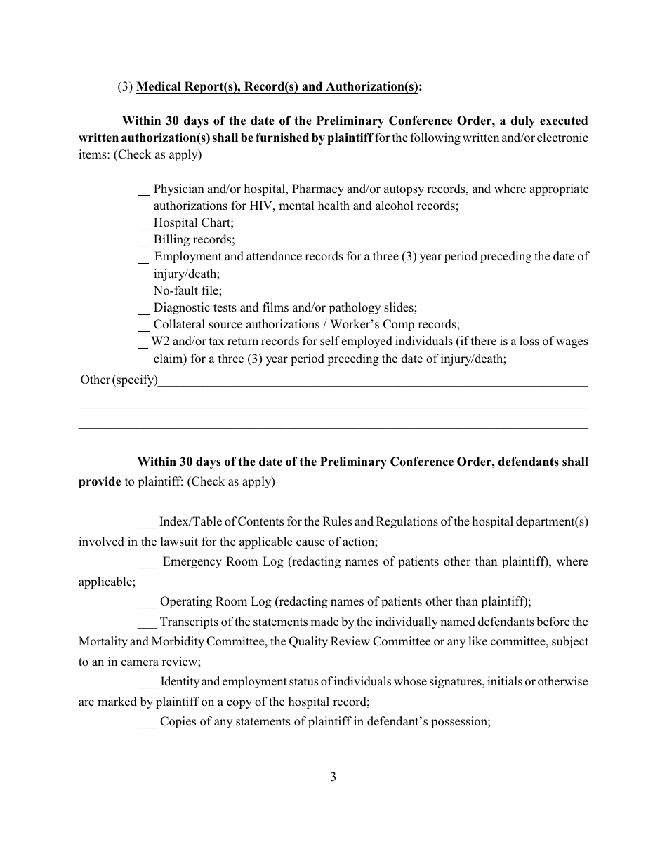 Preliminary Conference Order - Queens County, New York, Page 3