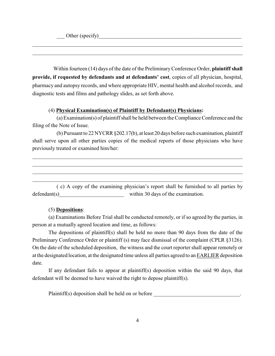 Preliminary Conference Order - Queens County, New York, Page 4