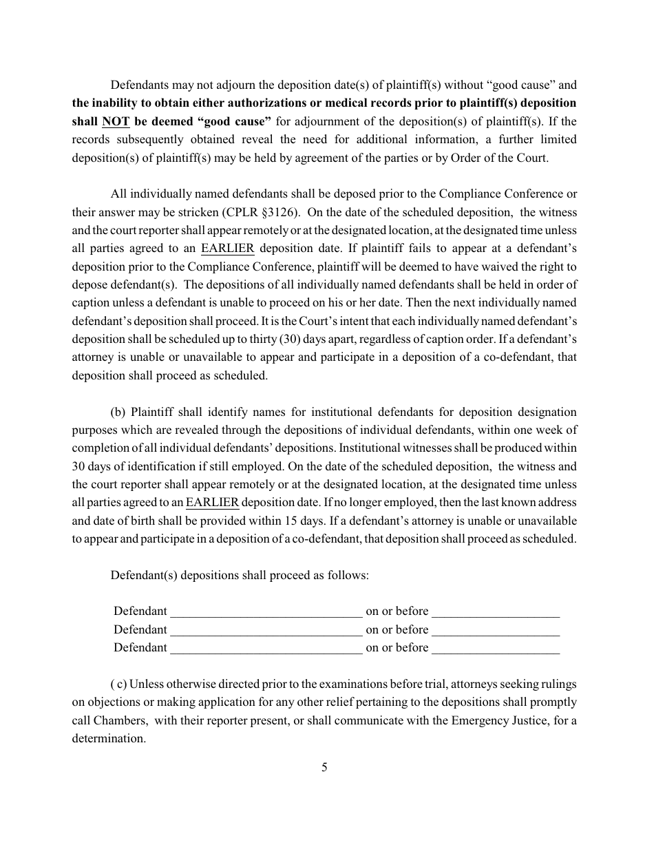 Preliminary Conference Order - Queens County, New York, Page 5