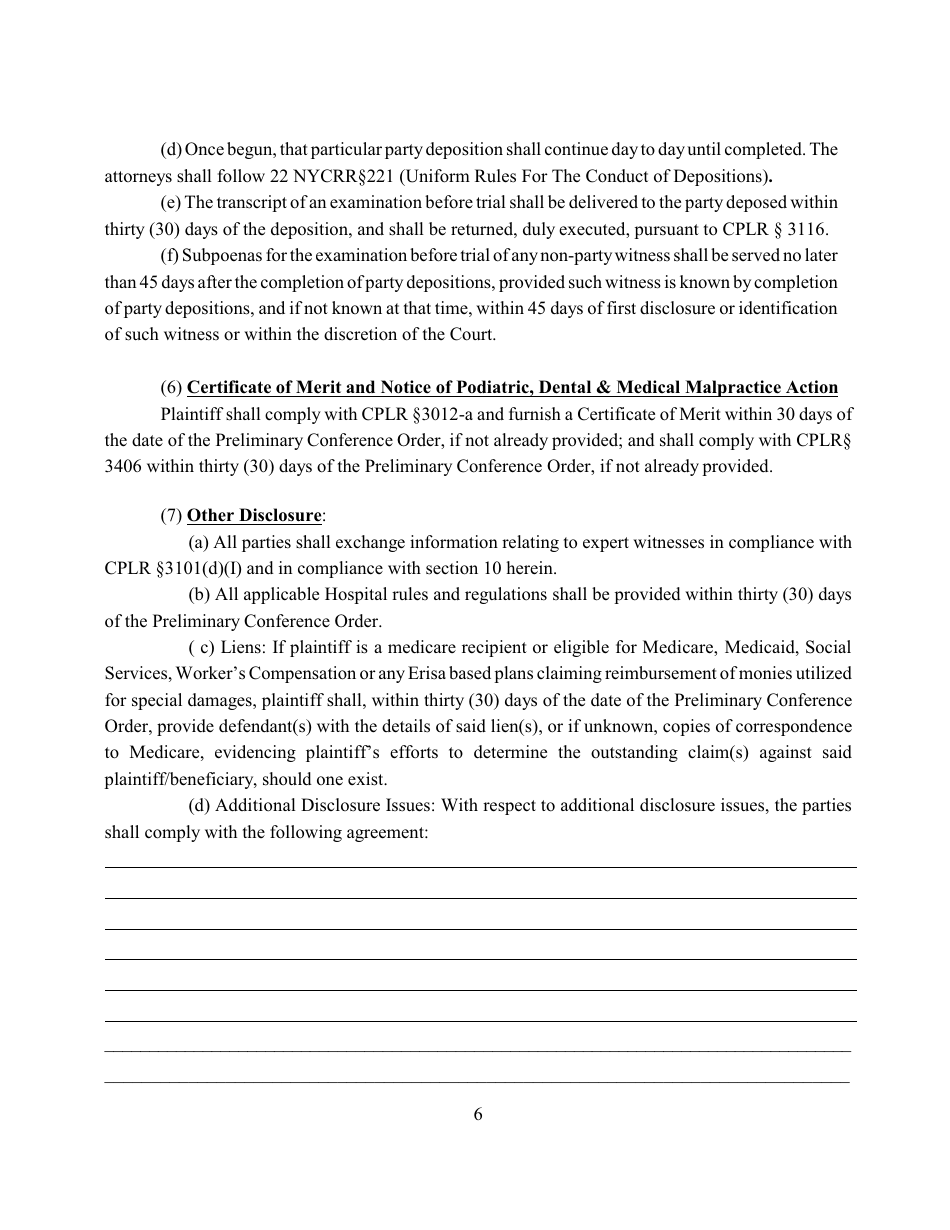 Preliminary Conference Order - Queens County, New York, Page 6
