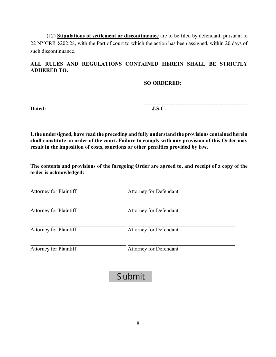 Preliminary Conference Order - Queens County, New York, Page 8