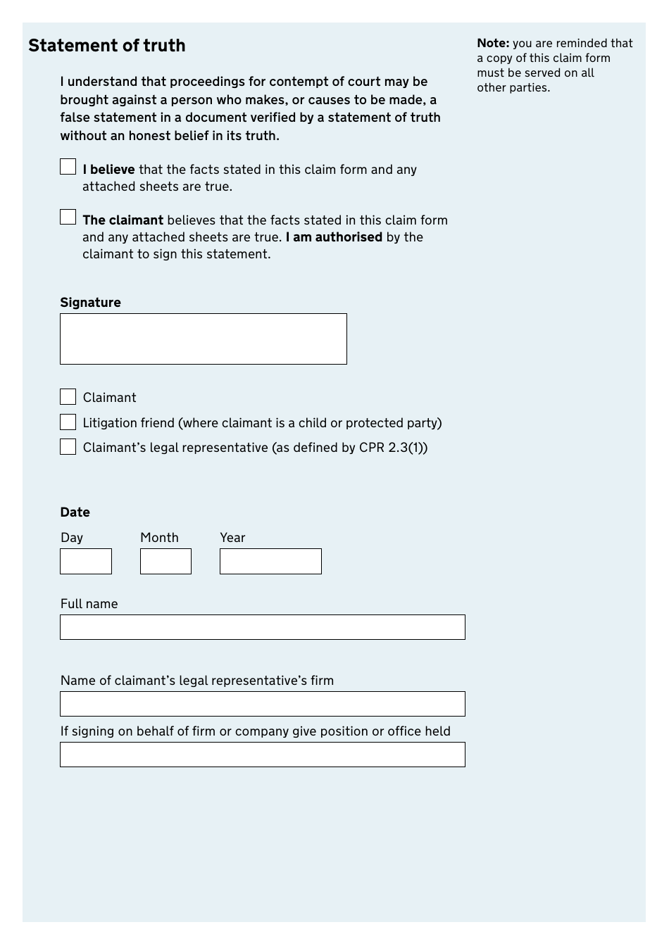 Form ADM1 Claim Form (Admiralty Claim in Rem) - United Kingdom, Page 3