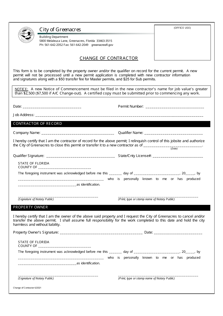Change of Contractor - City of Greenacres, Florida, Page 1